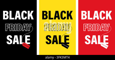 Black friday sale posters design set with colorful background banners Stock Vector