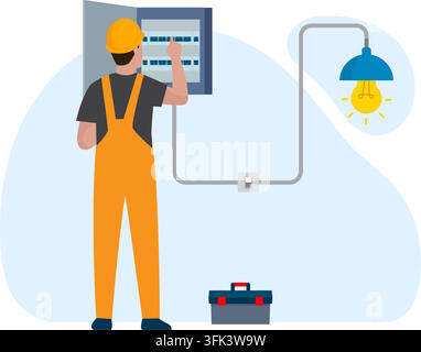 Electricians Repairing Electrical Panel stock illustration Stock Vector