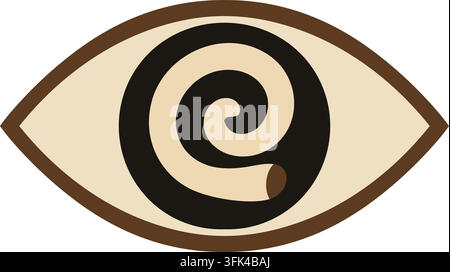 Flat illustration of a cream almond shaped eye with a thick black spiral center and a small brown accent on the curl. Stock Vector