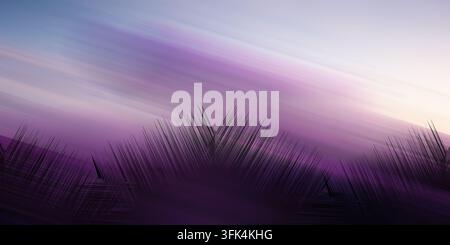 An abstract digital illustration with soft purple and pink gradients, featuring dynamic motion blur streaks and dark textured silhouettes. Stock Photo