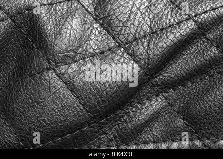 Luxury fashion and leather goods, black quilted leather texture with stitching detail for premium apparel and upholstery design background Stock Photo