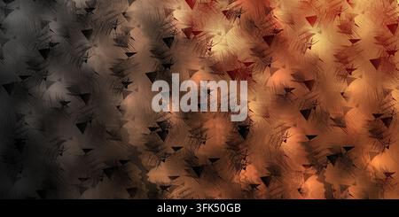 Dark abstract background with warm copper and orange hues, textured brushstroke effects, and scattered small geometric triangle shapes. Stock Photo
