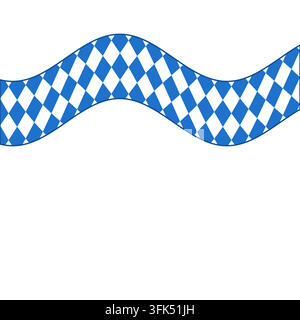 Waving ribbon with the blue and white Bavarian lozenge pattern on a white background with empty copy space for your text. Oktoberfest and Bavaria bann Stock Vector