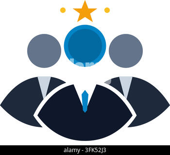 Flat vector icon of three business people with a star symbol for team leadership and corporate success Stock Vector