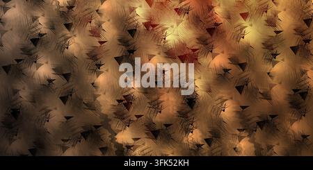 A dark, abstract background featuring a textured surface with scattered, small black triangles and warm, glowing light highlights. Stock Photo