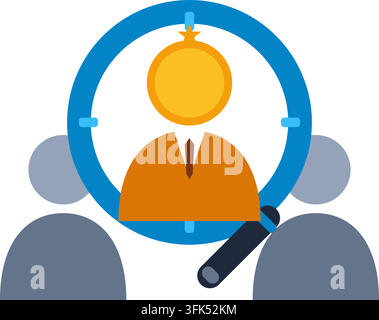Flat vector icon of a public speaker with microphone and audience in a blue circle Stock Vector