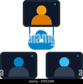Vector illustration of cloud video conferencing with three participants connected via network Stock Vector