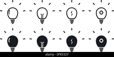 Set of light bulb icons in outline and solid styles, vector illustration of idea symbols on white background Stock Vector