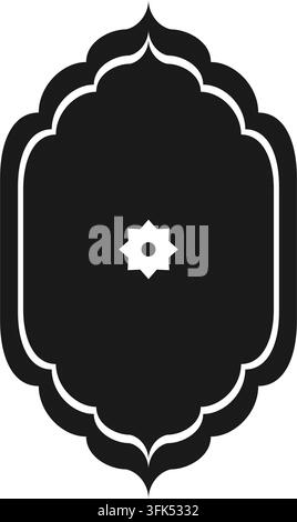 Black Islamic geometric frame vector illustration with scalloped edges and central star motif on white background Stock Vector
