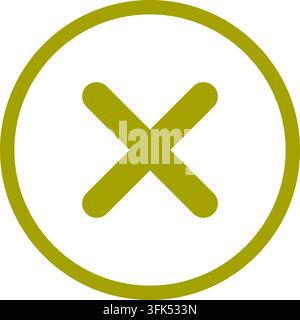 Olive green cross symbol inside a circle, flat vector icon for error, close, or cancel, isolated on white background Stock Vector