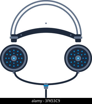 Modern flat vector illustration of over-ear headphones with blue accents, isolated on white background, audio technology icon Stock Vector