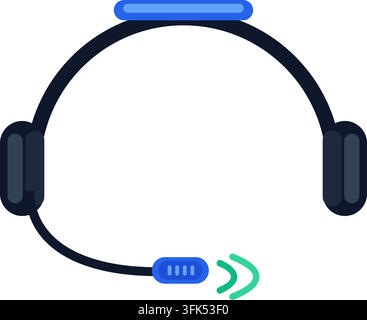 Modern vector illustration of a black headset with blue accents and green sound waves on white background Stock Vector