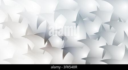 An abstract vector pattern composed of intersecting metallic grey and white curved shapes, creating a sleek futuristic design background. Stock Photo