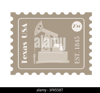 Texas USA stamp vector postmark retro design oil pump jack icon. Industrial heritage drilling rig vintage aesthetic. Tourism marketing banner cruise Stock Vector