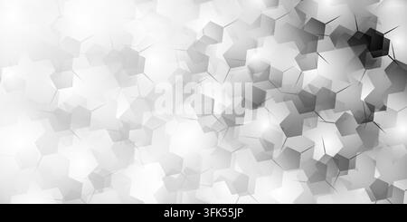 Elegant abstract background featuring a dynamic pattern of gray and white hexagons, creating a sophisticated and modern design. Stock Photo