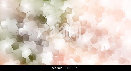An abstract background featuring a vibrant pattern of overlapping green and pink pentagons, accented with glowing highlights and dark connecting lines Stock Photo