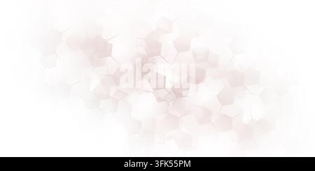 Subtle abstract pink and white scientific background featuring overlapping translucent hexagon shapes and connected molecular network lines. Stock Photo