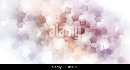 Vibrant abstract background with a colorful gradient from blue, orange, and purple to white, created with overlapping translucent hexagonal shapes and Stock Photo