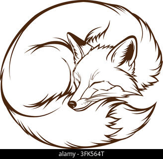 Vintage style circular fox tattoo design outline Stock Vector