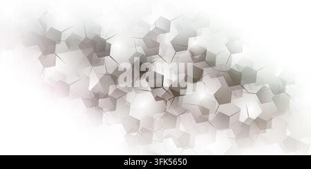 Abstract technological background featuring overlapping grey and white pentagonal shapes with subtle lighting effects and fine line details. Stock Photo