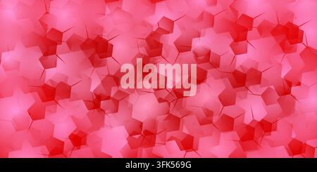 An abstract background featuring a pattern of geometric shapes, hexagons, and soft lighting effects in vibrant shades of pink and red. Stock Photo