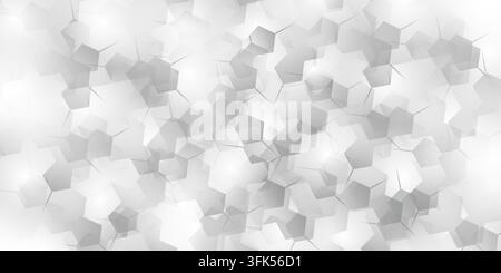 Modern abstract background featuring a seamless pattern of overlapping, slightly transparent grey and white hexagonal shapes with subtle highlights. Stock Photo