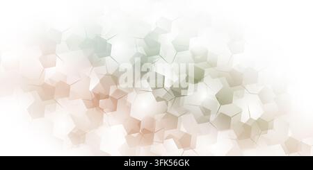 Abstract technological background featuring overlapping geometric polygon shapes with pastel red and green color tones and soft glow. Stock Photo