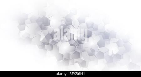 Abstract technological background featuring overlapping white and grey geometric polygon shapes with glowing light effects. Stock Photo