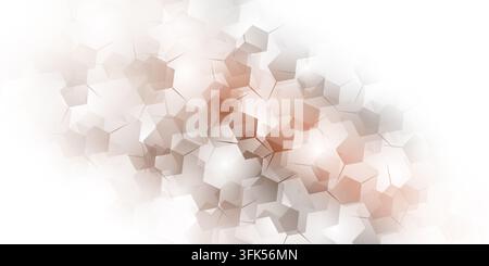 An abstract composition featuring a dense arrangement of hexagonal shapes. The color palette is dominated by warm, earthy tones, including soft orange Stock Photo