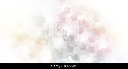Modern abstract background featuring a subtle pattern of interconnected hexagonal shapes in soft pastel shades of pink, purple, and yellow. Stock Photo