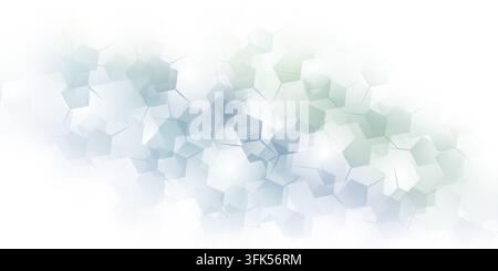 An abstract minimalist background featuring cool-toned blue and green hexagonal shapes overlapping with soft lighting and thin lines. Stock Photo
