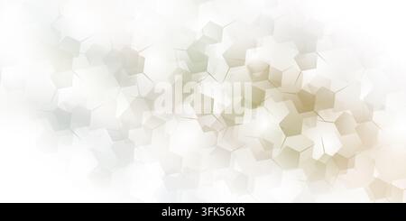 Abstract technological background featuring overlapping gold, beige, and white geometric pentagon shapes, subtle lines, and soft lighting effects on a Stock Photo
