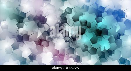 Seamless vector abstract background featuring overlapping blue, teal, and purple pentagon shapes with protruding spikes and glowing highlights. Stock Photo