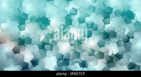 Dynamic abstract background featuring a dense pattern of shattered hexagonal shapes in various shades of teal, turquoise, and blue, with bright highli Stock Photo