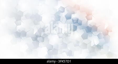 Abstract technological background featuring overlapping translucent hexagons with soft light flares, in shades of white, gray and pale blue. Stock Photo