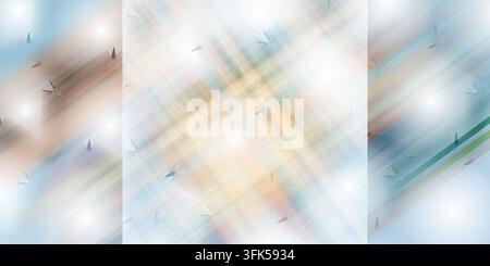 A vibrant digital abstract artwork featuring a soft plaid pattern with pastel blue, warm yellow, and muted beige tones intersecting over a light backg Stock Photo