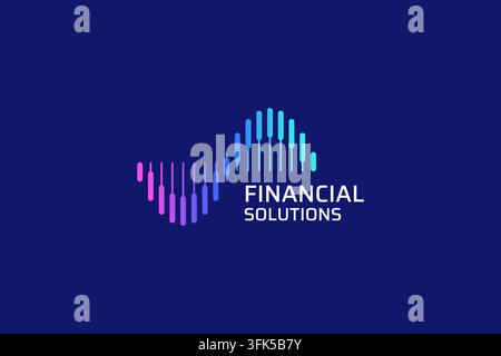 Candlestick Chart Wave Logo Vector in Blue Pink Gradient Style. Financial Trading Market Analytics Icon for Stock Investment and Fintech Platform. Stock Vector
