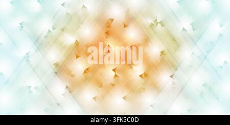 An abstract digital art background featuring a central glowing orange diamond shape surrounded by light blue gradients and scattered triangular textur Stock Photo