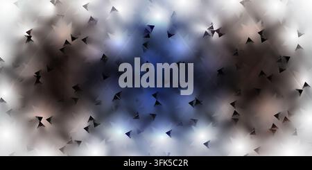 Abstract digital background with a deep blue and dark gradient, featuring scattered geometric triangle shapes and soft, glowing light spots. Stock Photo