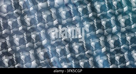 An abstract background featuring a pattern of overlapping circular shapes with cool blue hues and a metallic, brushed texture effect. Stock Photo