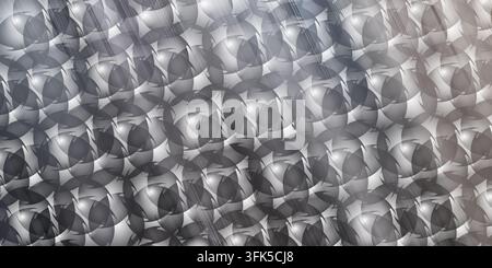 A sophisticated dark grey abstract background composed of overlapping circular elements with diagonal light streaks and a metallic sheen. Stock Photo