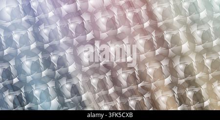 An abstract background design composed of overlapping circular elements with a brushed metal finish and a soft gradient of blue, purple, and gold tone Stock Photo