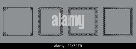 Set of decorative frames Elegant vector element for design in Eastern style, place for text. Floral black and gray frames. Lace illustration for invitations and greeting cards Stock Vector