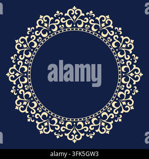 Decorative frame Elegant vector element for design in Eastern style, place for text. Floral golden and blue frame. Lace illustration for invitations and greeting cards Stock Vector