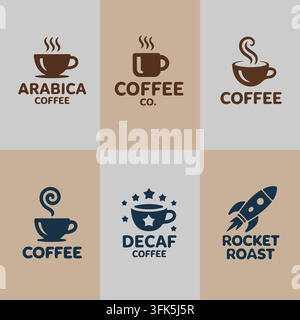 Collection of Six Coffee Shop Logo Designs and Coffee Branding Icons Stock Vector