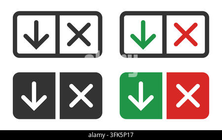 Arrow and cross icon set with directional symbols in black, green, and red Stock Vector