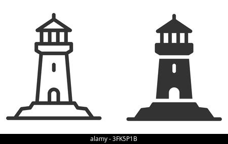 Minimalist lighthouse icons: simple black and white coastal themed illustration Stock Vector