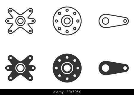 Set of car parts icons featuring wheels and engine components Stock Vector