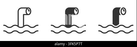 Simple submarine periscope icons set with waves in black and white Stock Vector