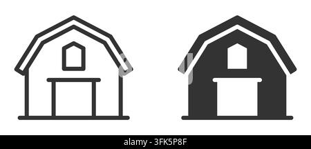 Simple black and white barn icons with gable roof design Stock Vector